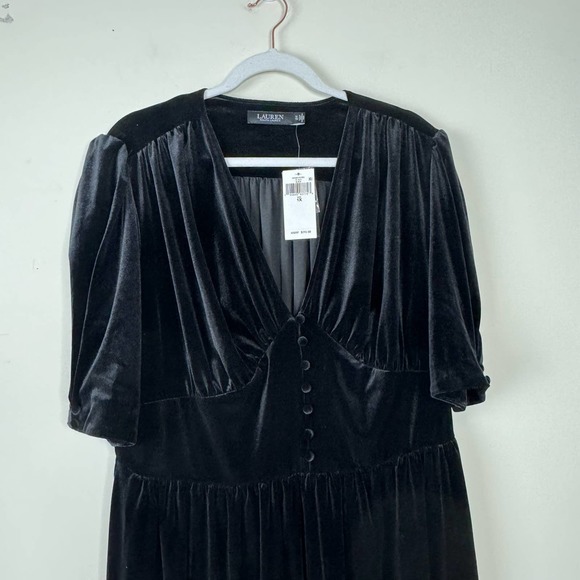 Lauren Ralph Lauren Black Velvet Puff-Sleeve Dress NWT Size 1X - Picture 3 of 7